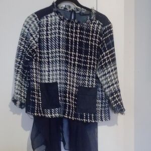 Zara Black and White Houndstooth Blazer